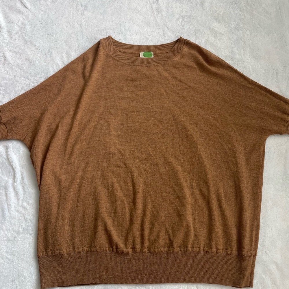 Anthropologie light brown Crewneck Sweater Short Sleeve